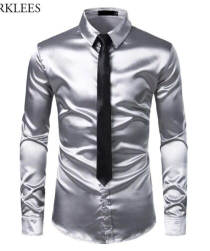 Mens silver satin dress shirts