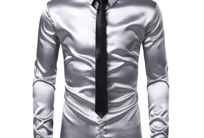 Mens silver satin dress shirts