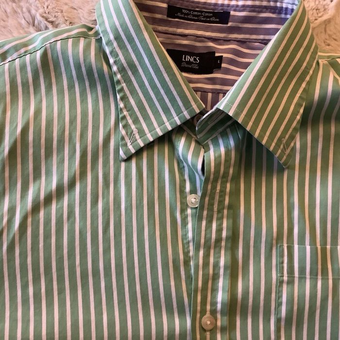 Blue and white striped mens dress shirt