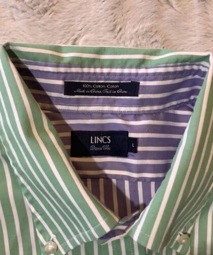 Blue and white striped mens dress shirt