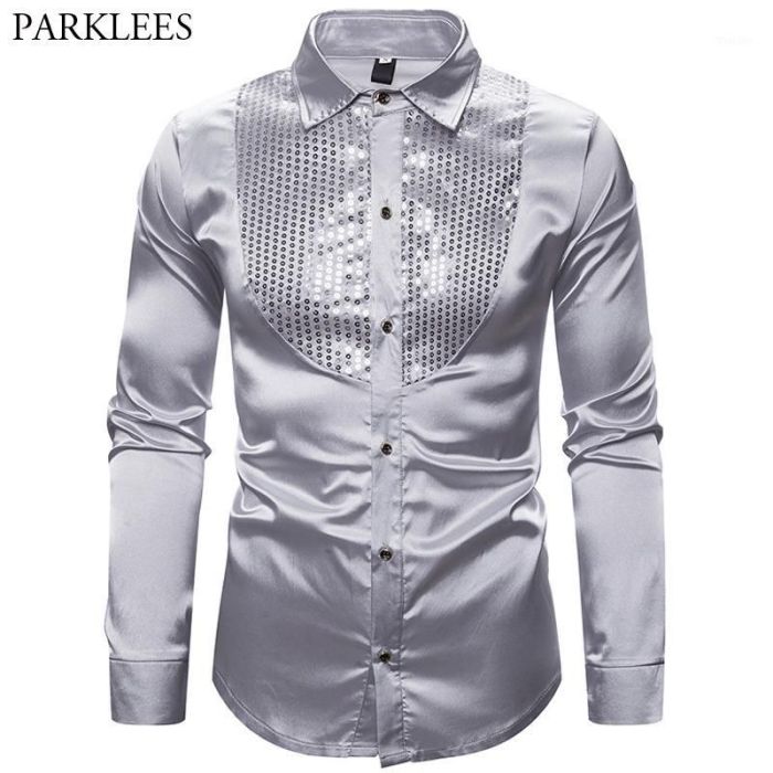 Mens silver satin dress shirts